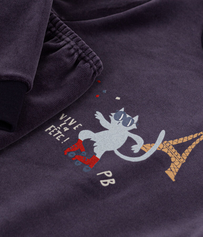 Pijama de terciopelo con motivo de Par&iacute;s para ni&ntilde;o/ni&ntilde;a azul SMOKING