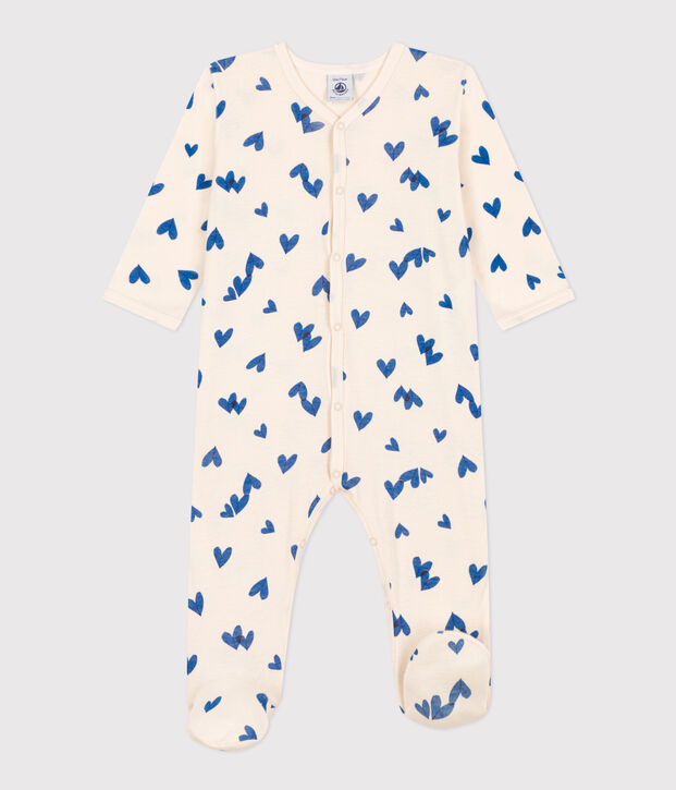 Pijama de algod&oacute;n con coraz&oacute;n azul para beb&eacute; crudo/multicolor