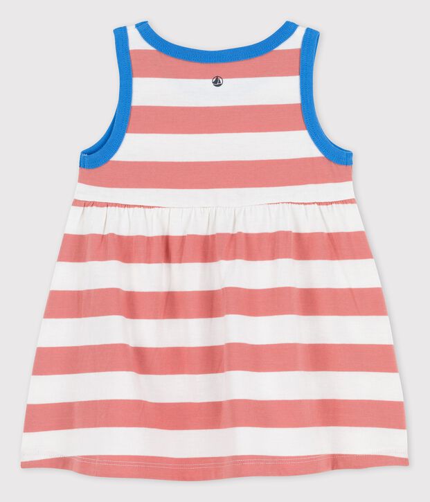 Vestido sin mangas a rayas de jersey de beb&eacute; rosa/blanco