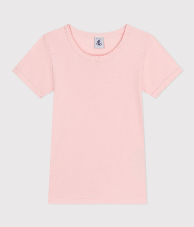 Camiseta de manga corta de algod&oacute;n para ni&ntilde;a rosa