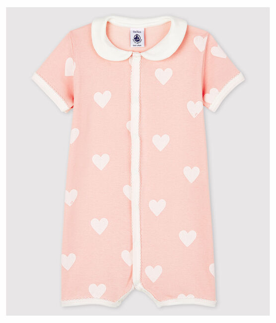 Mono corto rosa de corazones de bebé niña de algodón ecológico rosa MINOIS/blanco MARSHMALLOW