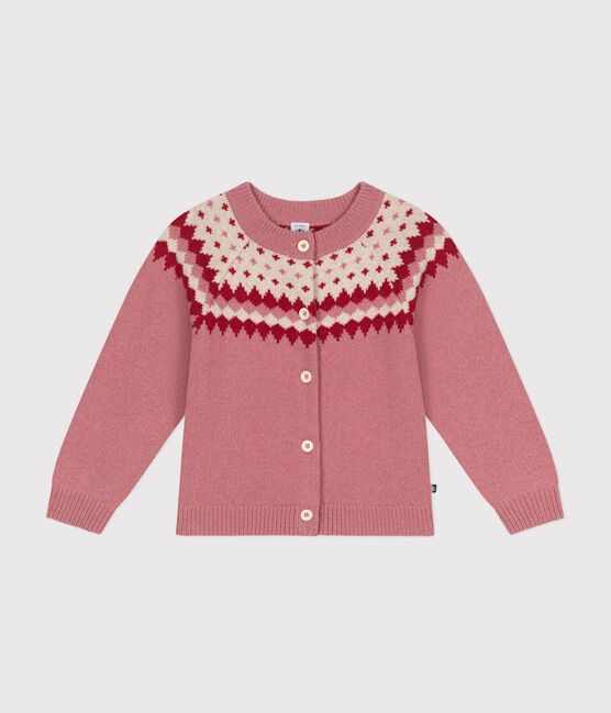 Cárdigan de jacquard de lana y algodón para niña rosa ROSEWOOD/ AVALANCHE