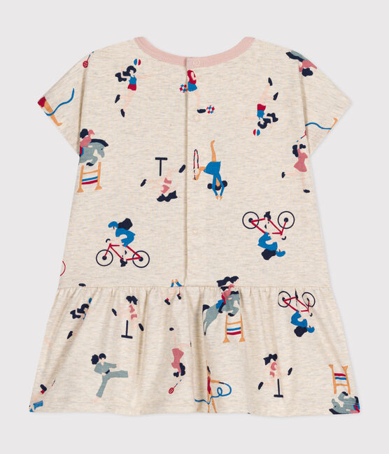 Vestido de manga corta de punto fino para bebé beige MONTELIMAR/blanco MULTICO