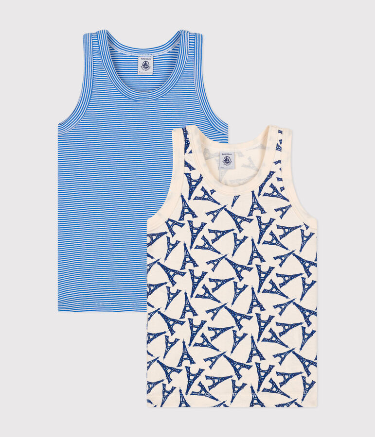 Juego de 2 camisetas infantiles de algod&oacute;n sin mangas con motivo de Par&iacute;s multicolor