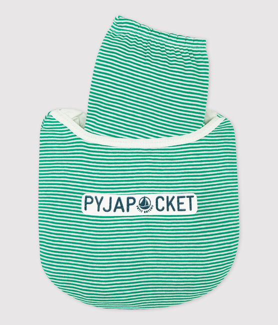 Pijama milrayas verde de niña/niño de algodón orgánico verde PIVERT/blanco MARSHMALLOW