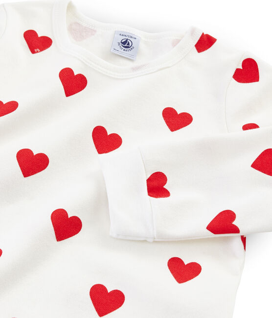Pijama de felpa para niña-niño blanco MARSHMALLOW/rojo TERKUIT
