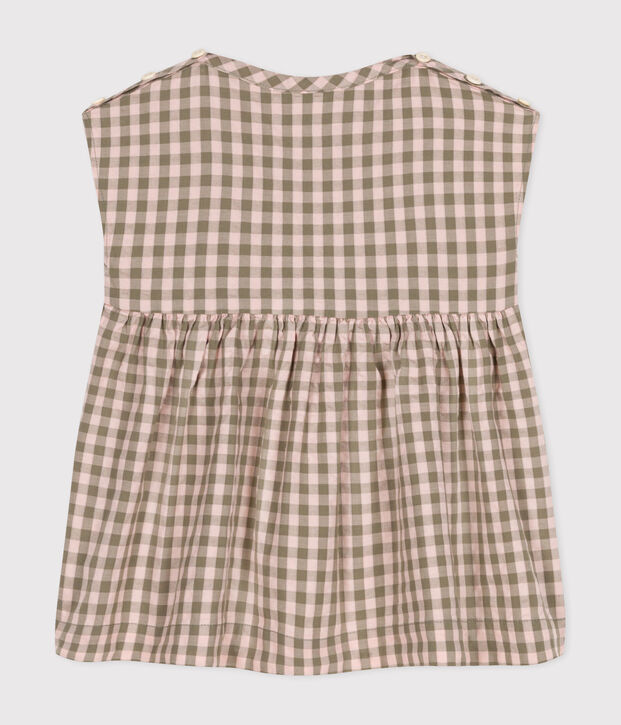 Vestido de manga corta de milrayas para beb&eacute; verde/rosa