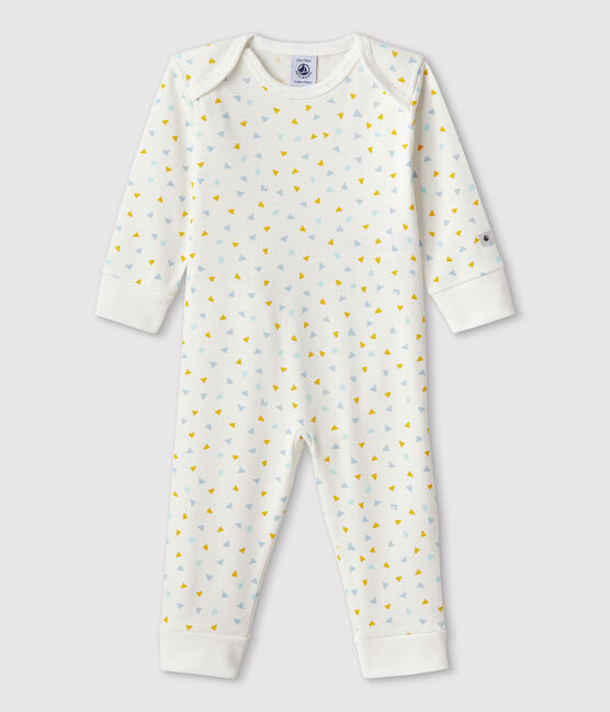 Pijama enterizo con confeti de algodón sin botones de presión de bebé blanco MARSHMALLOW/blanco MULTICO