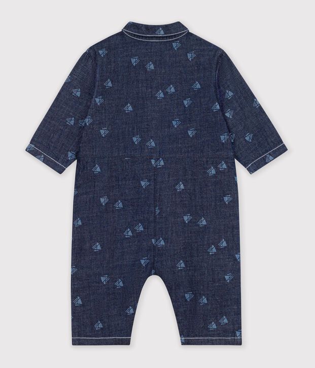 Mono largo de tejido denim con estampado de barcos para beb&eacute; azul/crudo