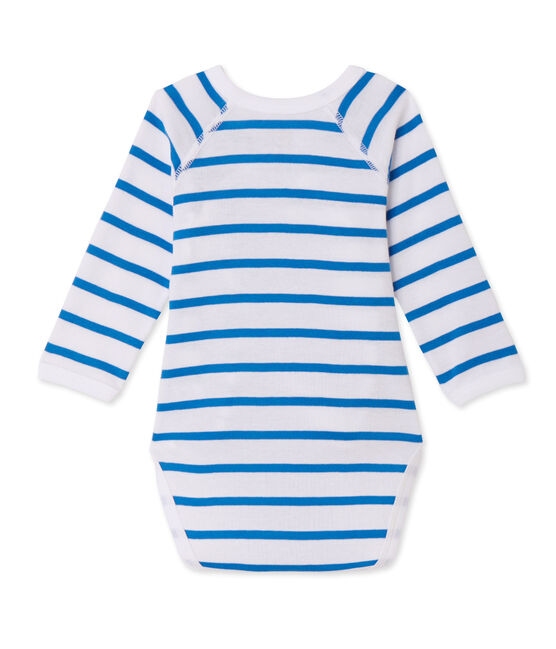 Body de manga larga de rayas de primera puesta para bebé niño blanco ECUME/azul DELPHINIUM