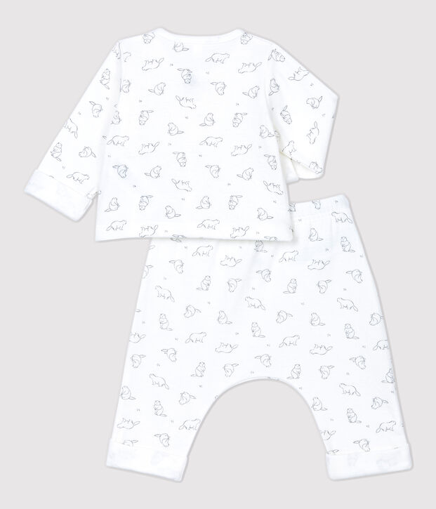 Conjunto de 2 prendas con estampado de marmotas de beb&eacute; de algod&oacute;n org&aacute;nico blanco/gris