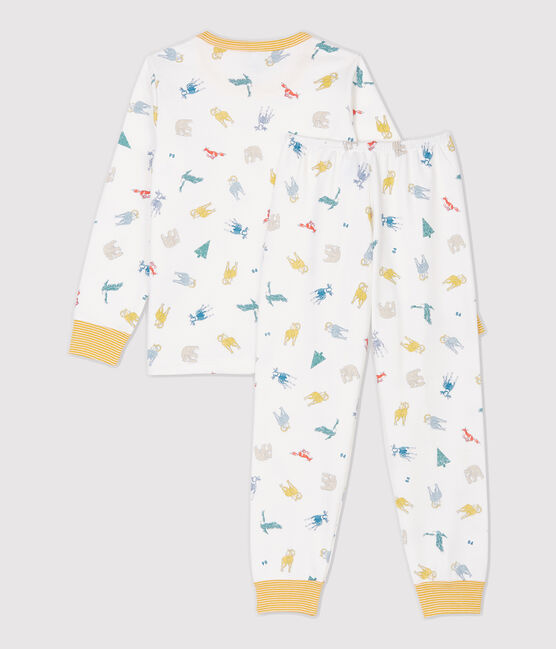 Pijama con estampado de animales de niña/niño de algodón afelpado blanco MARSHMALLOW/blanco MULTICO