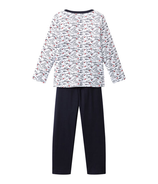 Pijama con cuello tunecino para niño azul SMOKING/blanco ECUME/ MULTICO