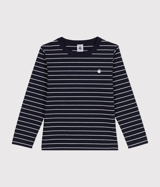 Camiseta de algodón de manga larga de niño azul SMOKING/blanco MARSHMALLOW