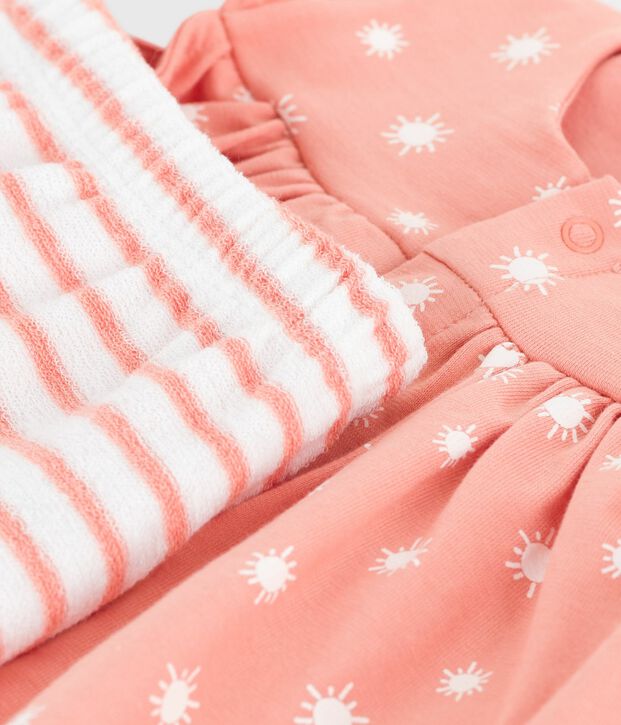 Conjunto de dos piezas de algod&oacute;n con estampado de soles para reci&eacute;n nacido naranja/blanco