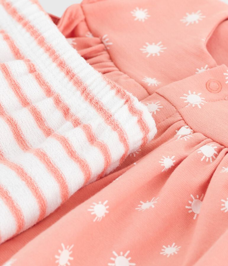Conjunto de dos piezas de algod&oacute;n con estampado de soles para reci&eacute;n nacido naranja/blanco