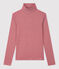 Camiseta de cuello alto emblemática de algodón de rayas de mujer rojo SANGRIA/ MARSHMALLOW