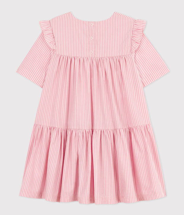 Vestido de manga corta de algod&oacute;n para ni&ntilde;a rosa/rosa