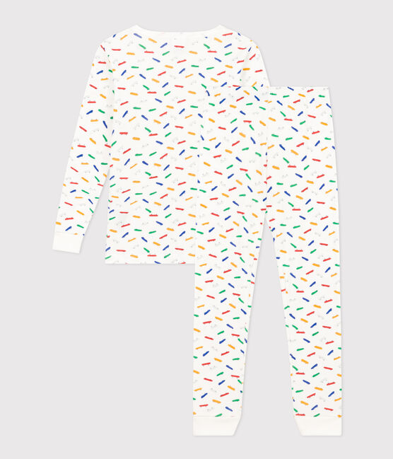 Pijama infantil ajustado de algodón con estampado de monopatín blanco MARSHMALLOW/blanco MULTICO