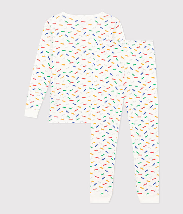 Pijama infantil ajustado de algod&oacute;n con estampado de monopat&iacute;n blanco/multicolor