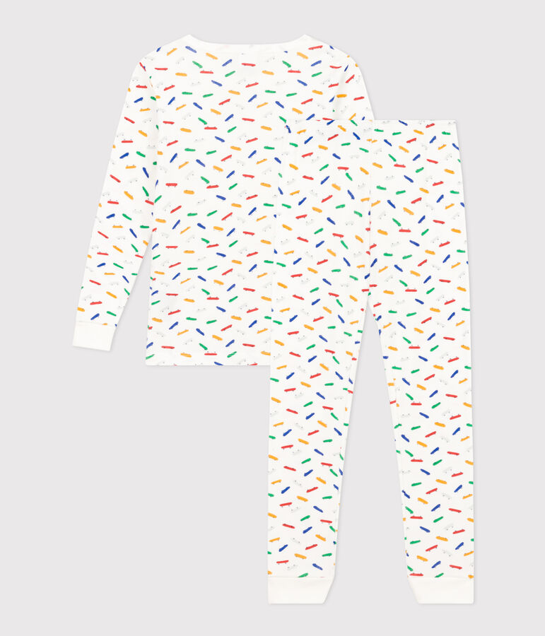 Pijama infantil ajustado de algod&oacute;n con estampado de monopat&iacute;n blanco/multicolor