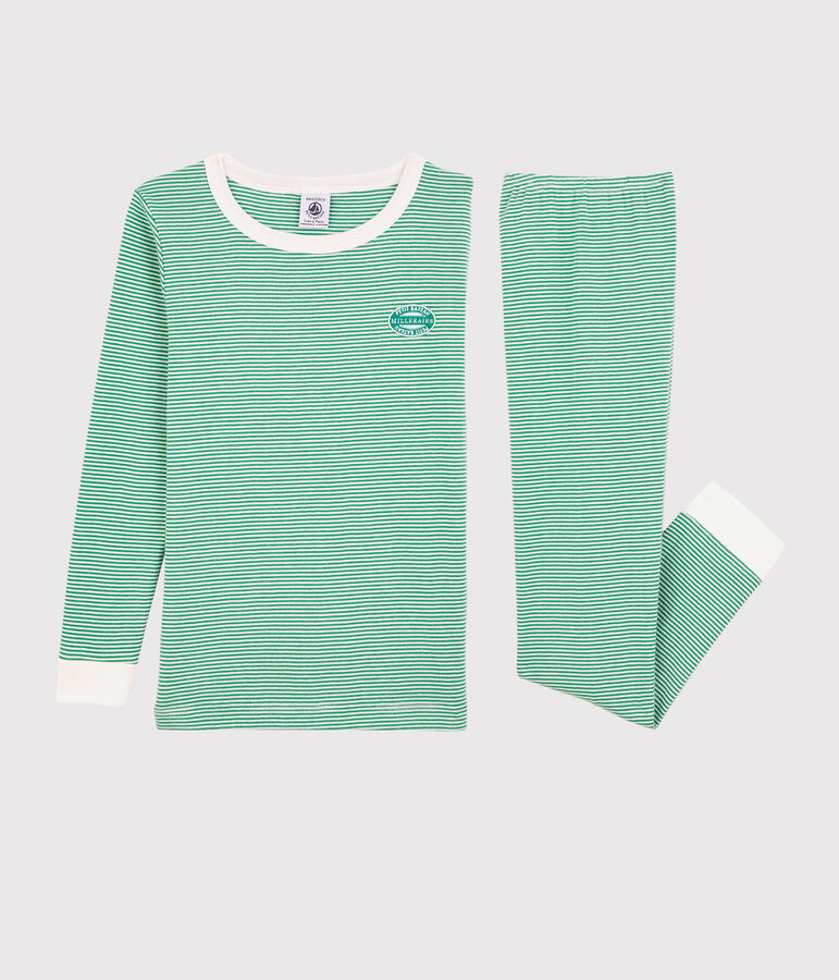 Pijama snugfit a rayas verdes de algod&oacute;n org&aacute;nico de ni&ntilde;o verde/blanco