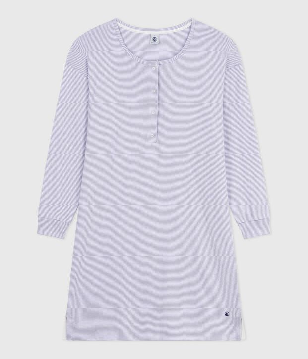 Camis&oacute;n de algod&oacute;n a rayas para mujer violeta/blanco