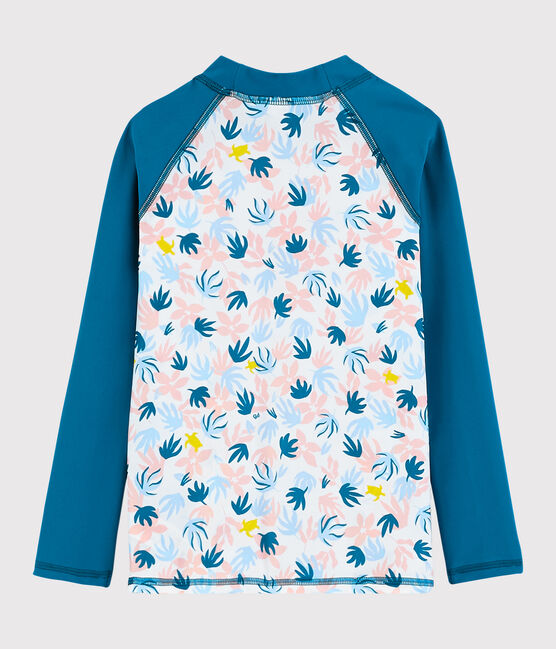 Camiseta anti-uv reciclada de niña azul MYKONOS/crudo MULTICO
