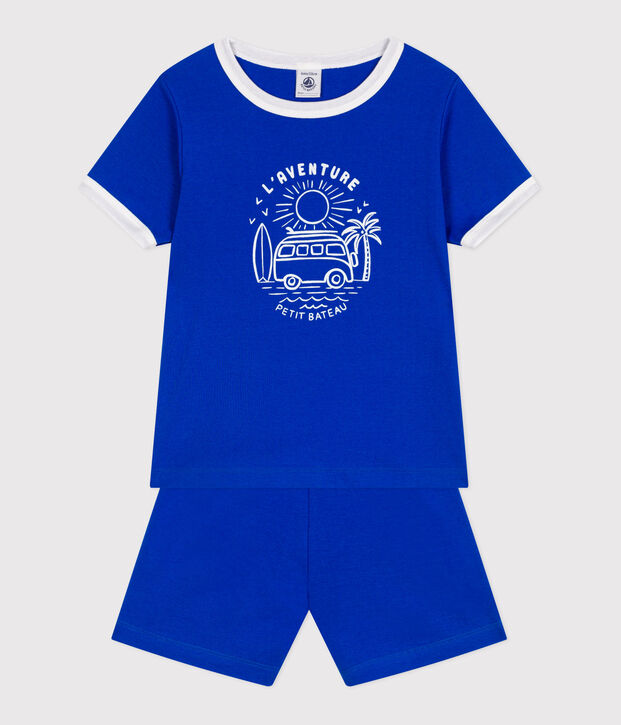 Pijama corto infantil de algod&oacute;n azul