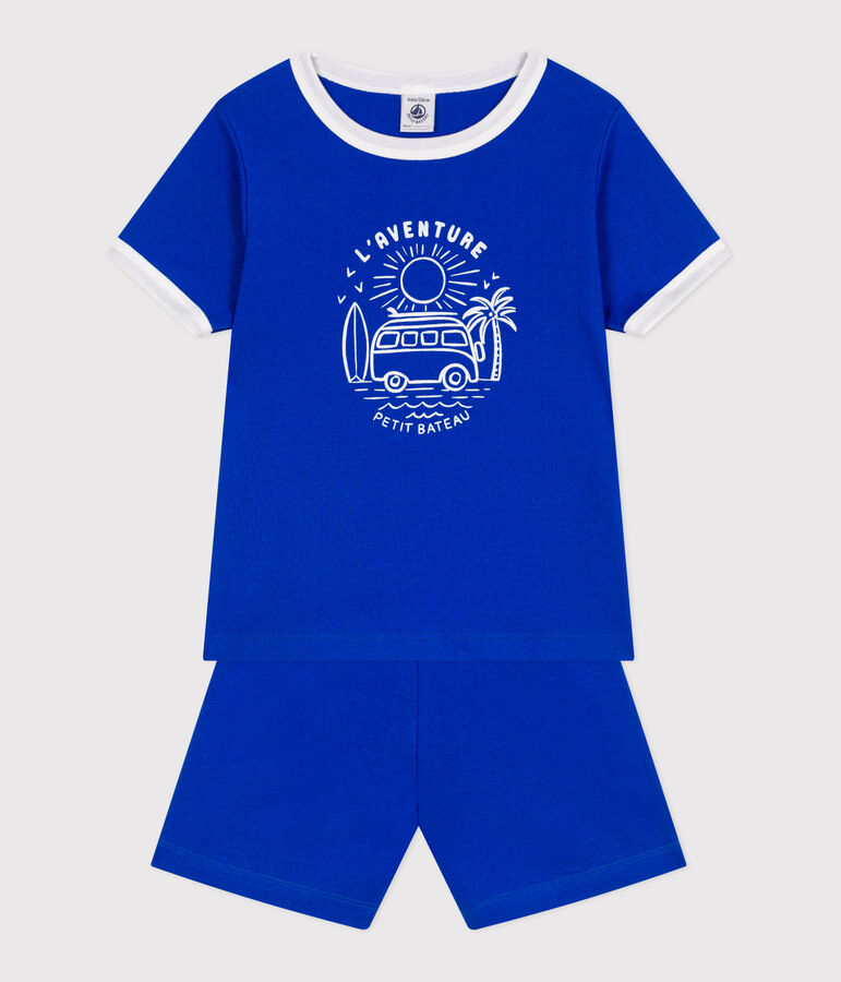 Pijama corto infantil de algod&oacute;n azul