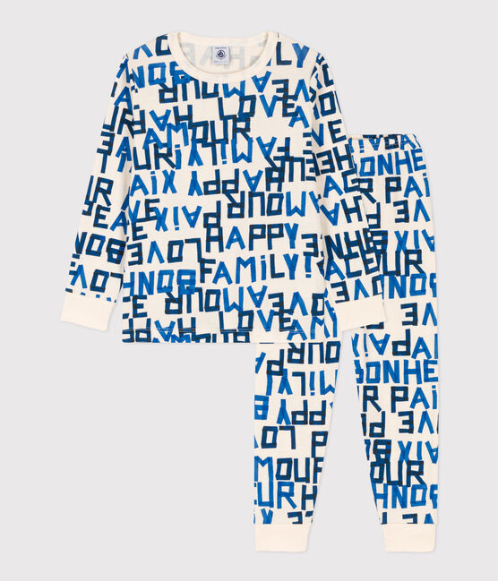 Pijama de algodón con palabras azules para niño/niña blanco AVALANCHE/ MULTICO