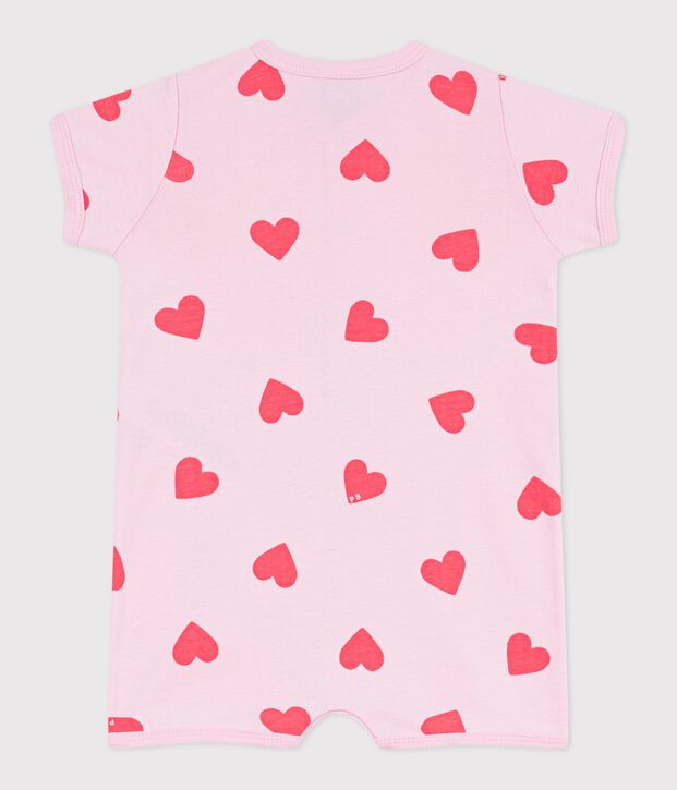 Mono corto de algod&oacute;n con estampado de corazones para beb&eacute; rosa/naranja