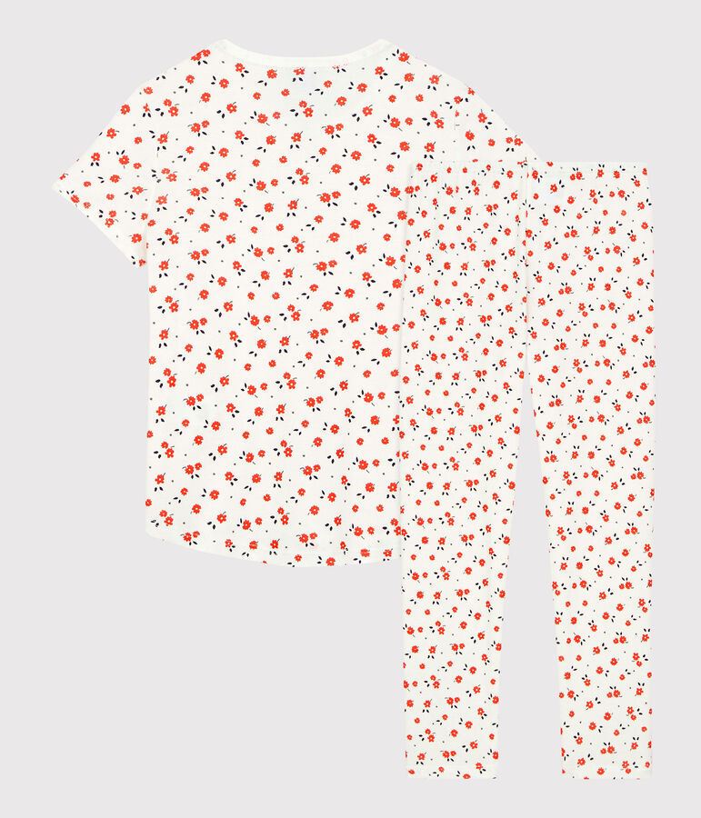 Pijama floral de ni&ntilde;a de algod&oacute;n org&aacute;nico blanco/multicolor