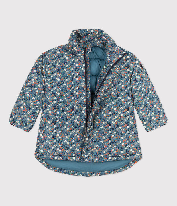 Chaqueta acolchada semilarga estampada para ni&ntilde;a azul/multicolor