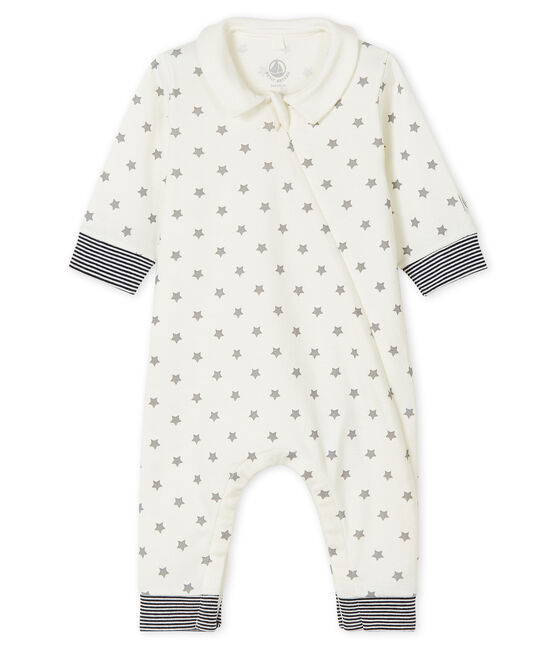 Pelele de canalé con estrellas para bebé blanco MARSHMALLOW/gris GRIS