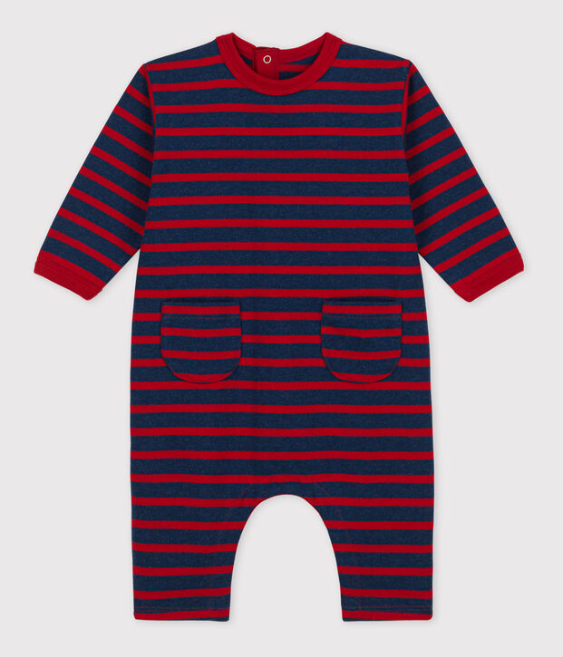 Mono de punto grueso con rayas marineras para beb&eacute; azul/rojo