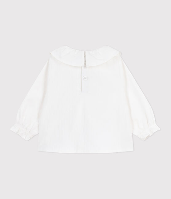 Blusa de popelina de algodón de manga larga con cuello y bordado blanco ECUME