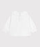 Blusa de popelina de algodón de manga larga con cuello y bordado blanco ECUME
