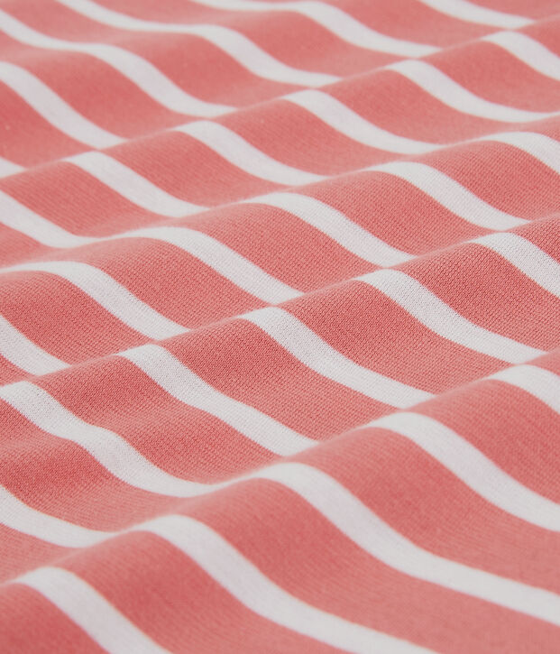 Camiseta RECTA con cuello redondo de algod&oacute;n org&aacute;nico de mujer rosa/blanco