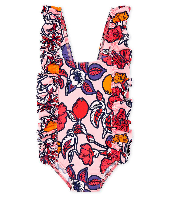 Traje de baño de 1 pieza ecorresponsable para bebé niña rosa MERVEILLE/blanco MULTICO