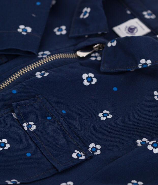 Mono infantil de algod&oacute;n de manga larga con flores azul/blanco