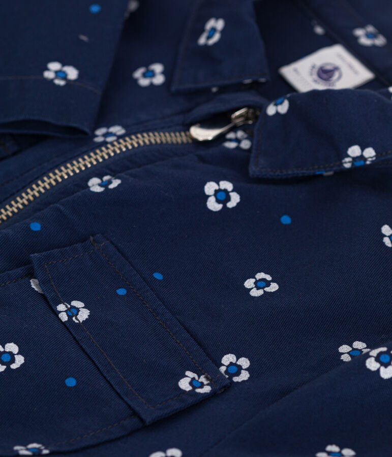 Mono infantil de algod&oacute;n de manga larga con flores azul/blanco