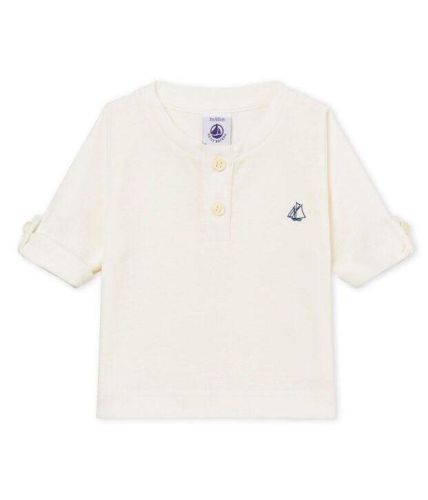 Camiseta manga larga de algod&oacute;n/lino para beb&eacute; ni&ntilde;o blanco