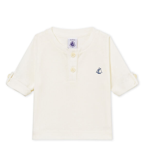 Camiseta manga larga de algodón/lino para bebé niño blanco MARSHMALLOW