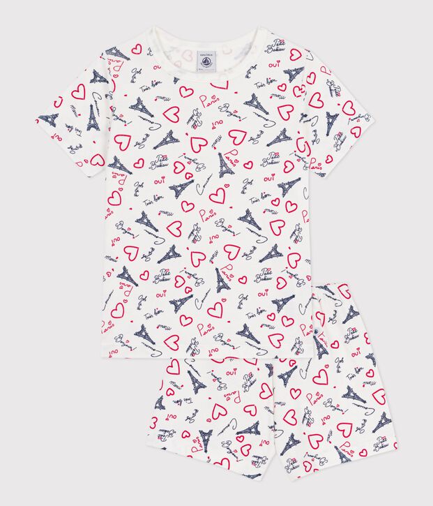 Pijama infantil corto de algod&oacute;n con estampado de Par&iacute;s blanco/multicolor