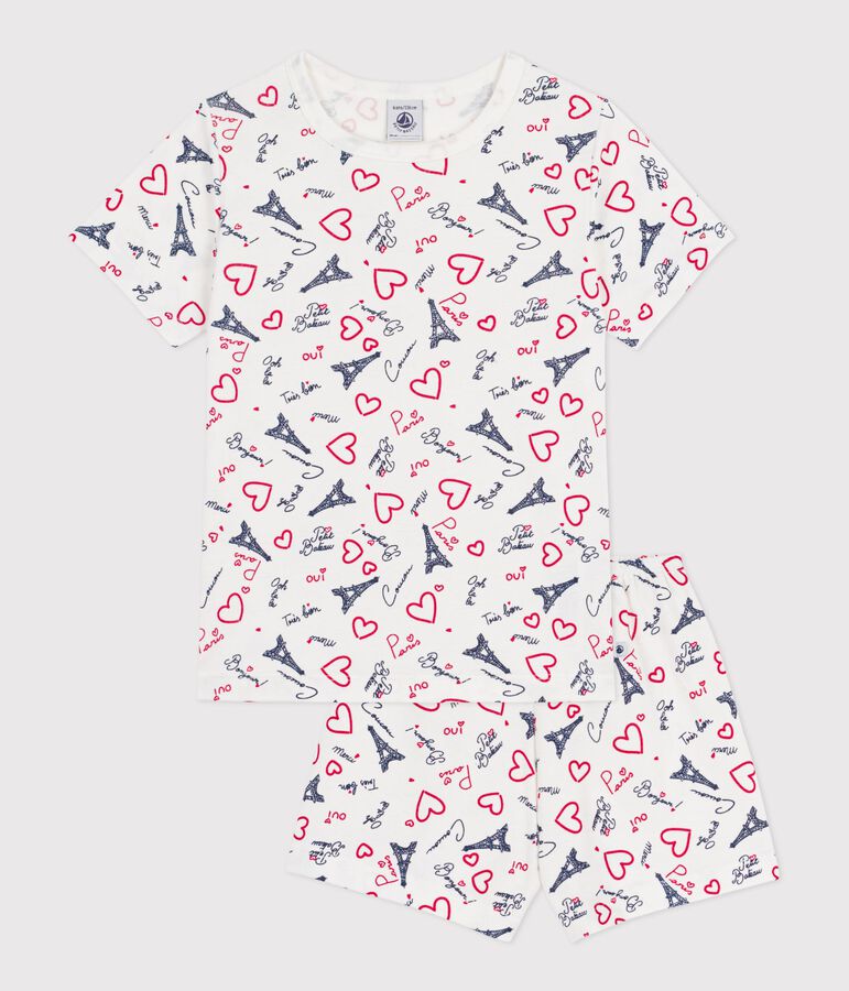 Pijama infantil corto de algod&oacute;n con estampado de Par&iacute;s blanco/multicolor