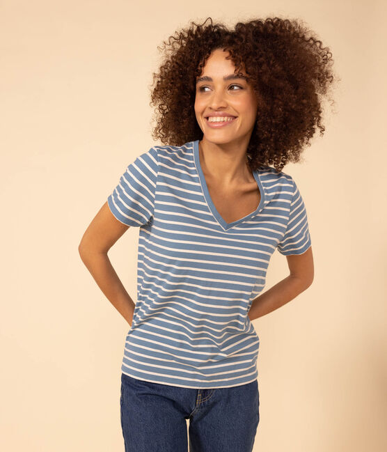 Camiseta LA RECTA de algodón con cuello de pico para mujer POLOCHON/ AVALANCHE