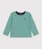 Camiseta infantil de manga larga a rayas verde/beige/verde