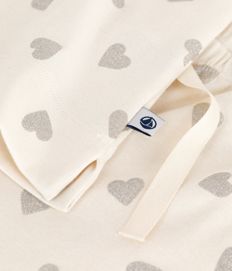 Pijama de mujer de algod&oacute;n con estampado de corazones, manga corta y perneras anchas crudo/gris