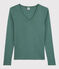 Camiseta de cuello de pico emblemática de algodón de mujer verde VALLEE